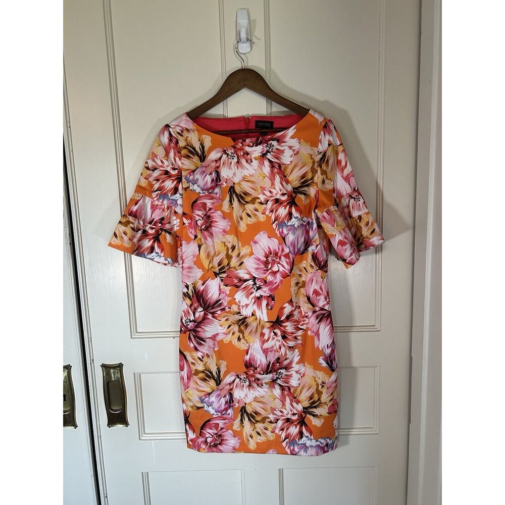 Carlisle Collection Tropical Floral Sheath Dress Womens Size 8 Pink Orange